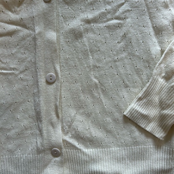 NWT Ember wide collar puff sleeve button down cream cardigan M - Picture 8 of 9